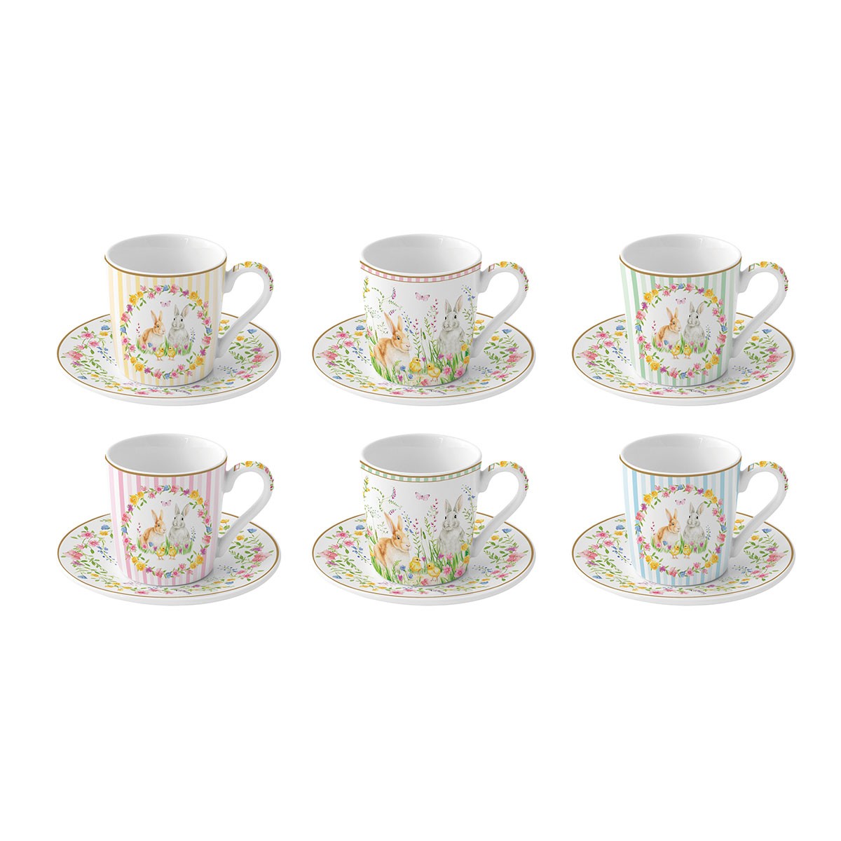 Set 6 cesti si farfurii pentru cafea, 100 ml, Happy Easter - SIMONA'S COOKSHOP