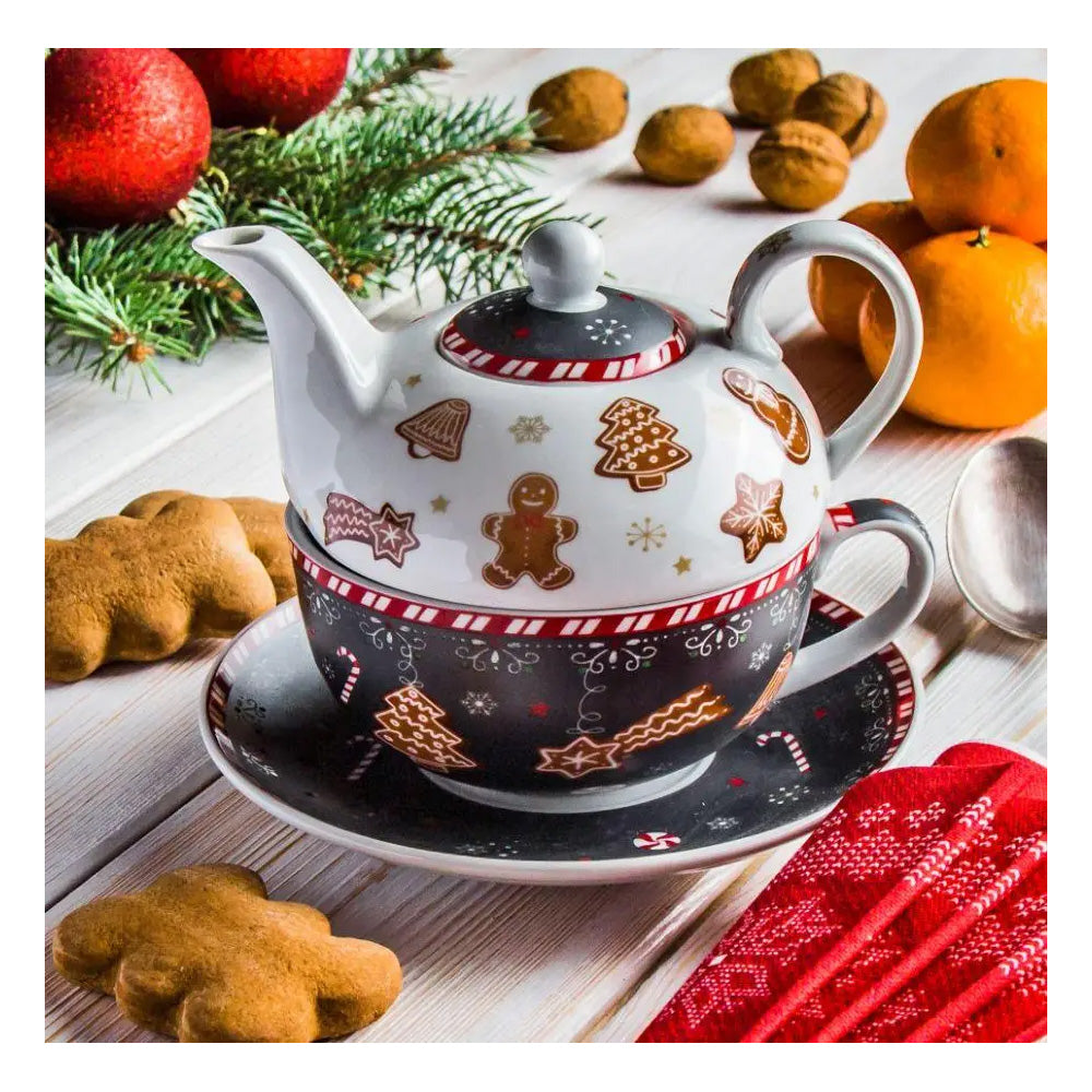 Set ceainic din portelan si farfurie, 350/350 ml, Gingerbread - SIMONA'S COOKSHOP - Image 1