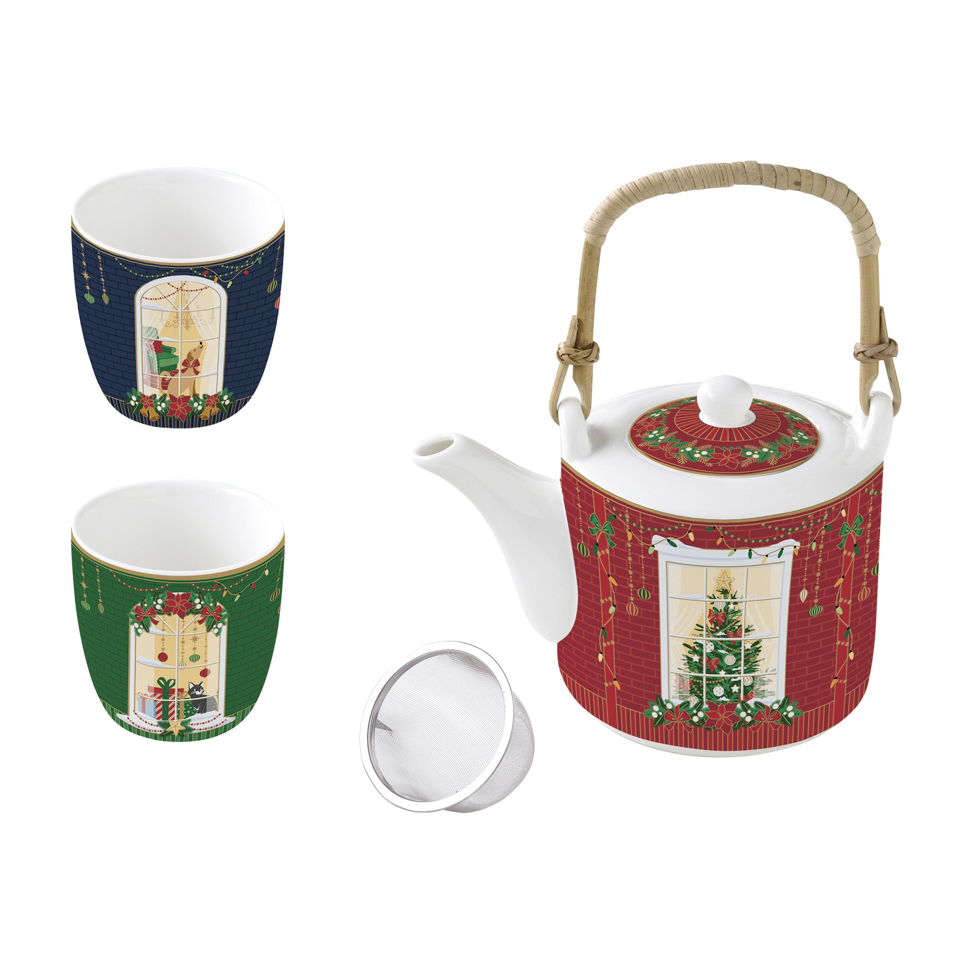 Set Ceainic si 2 cesti, 600 ml, Festive Avenue - COOKSHOP SPECIALS