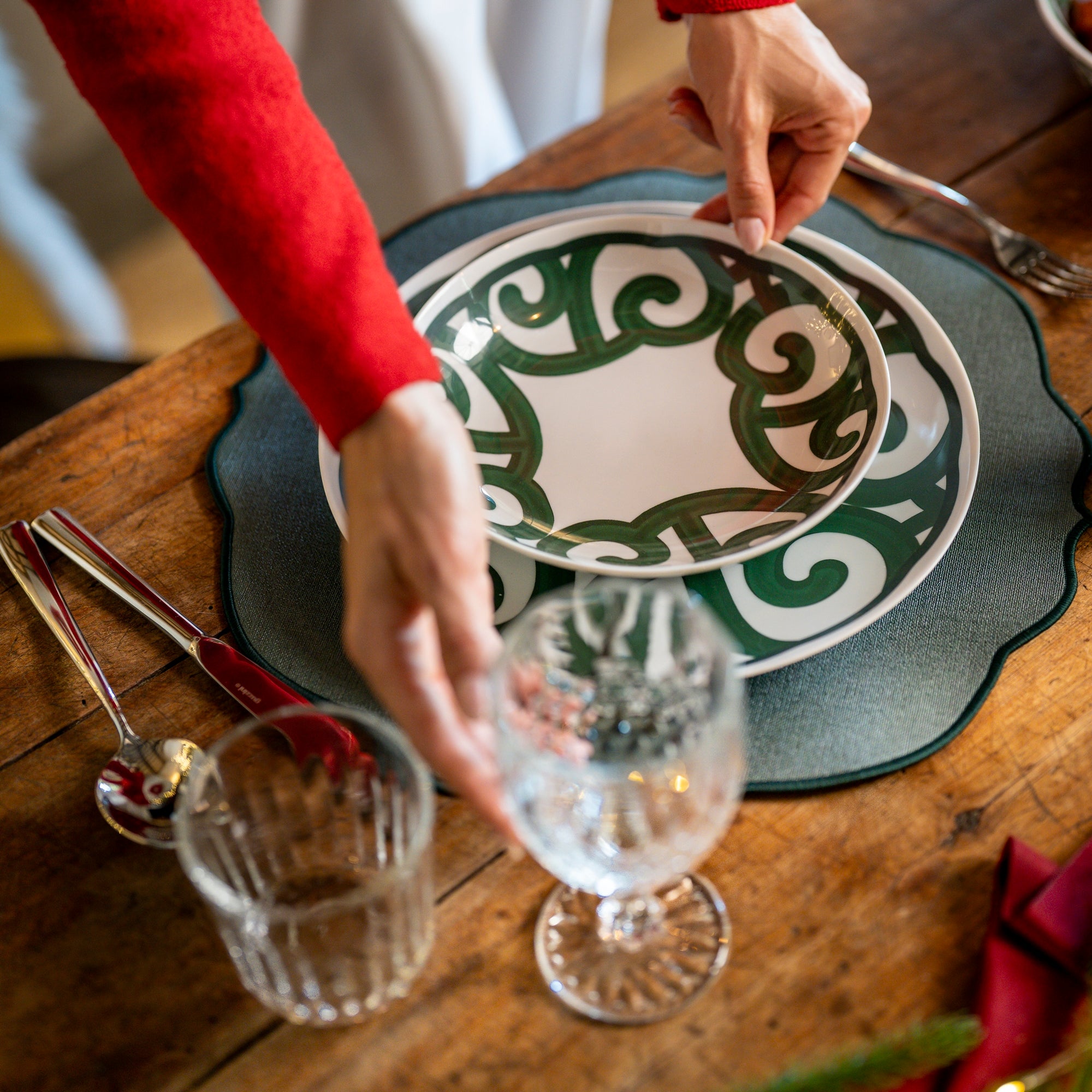 Set pentru cina, 18 piese, melamina, verde, Harmonia - GUZZINI