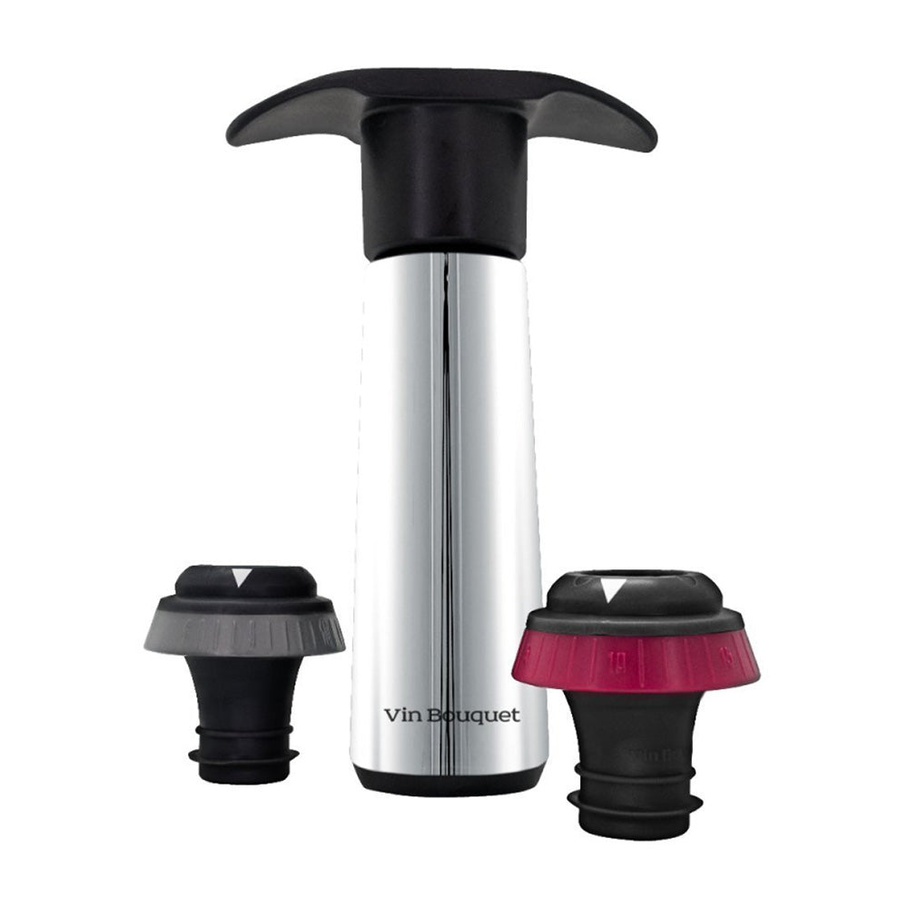 Set pompa de vidare pentru sticla de vin si 2 dopuri, cu indicator sonor - VIN BOUQUET