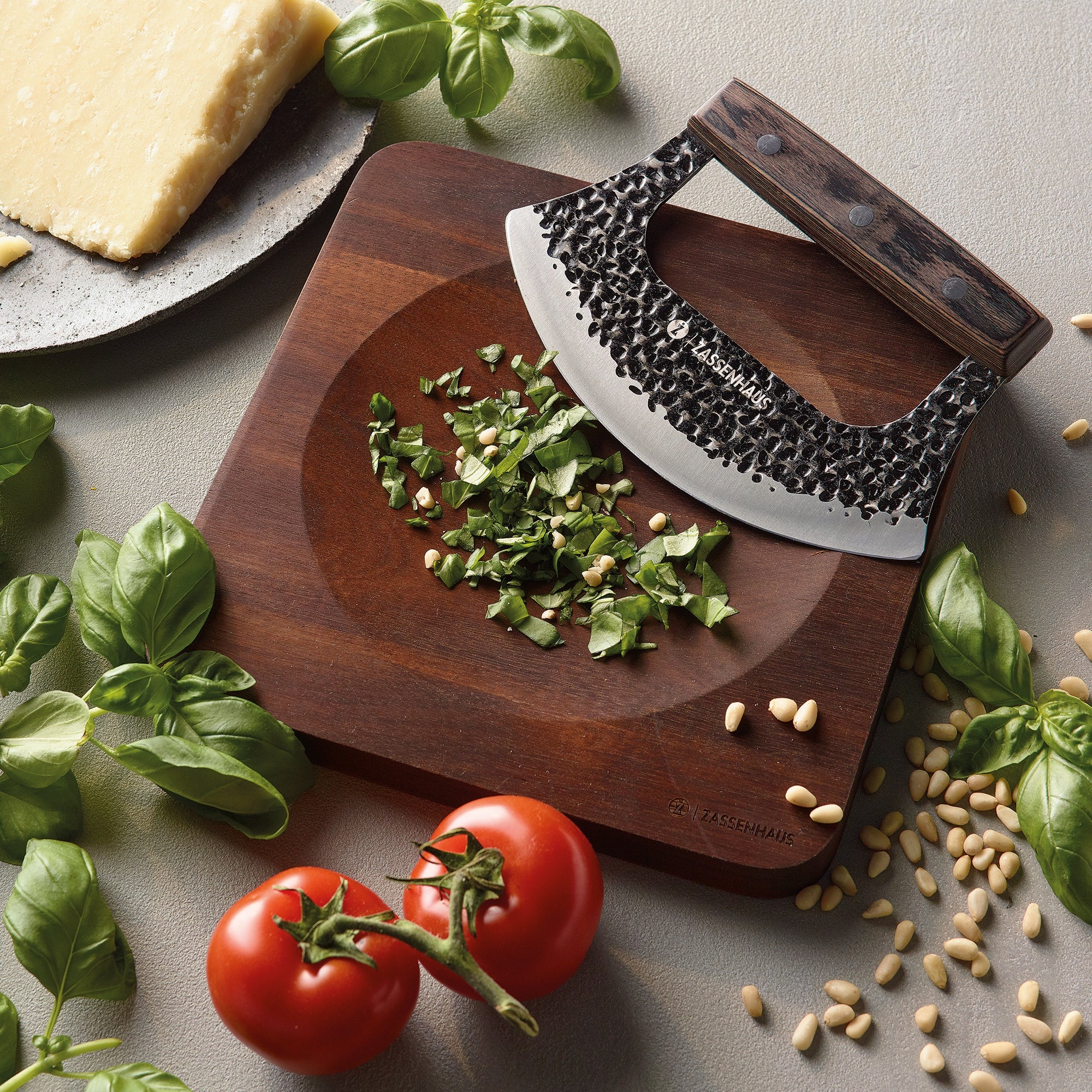 Set tocator de lemn si cutit pentru tocat ierburi, 20 cm, Mincer - ZASSENHAUS