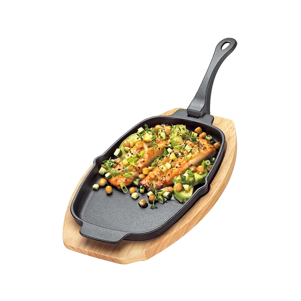 Tigaie din fonta cu suport din lemn, 33 x 21, BBQ - KUCHENPROFI - Image 1