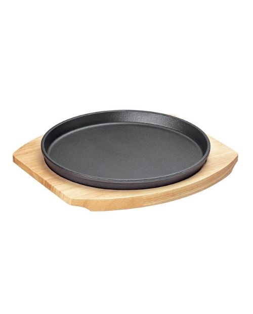 Tava rotunda din fonta cu suport din lemn, 26 cm, BBQ - KUCHENPROFI