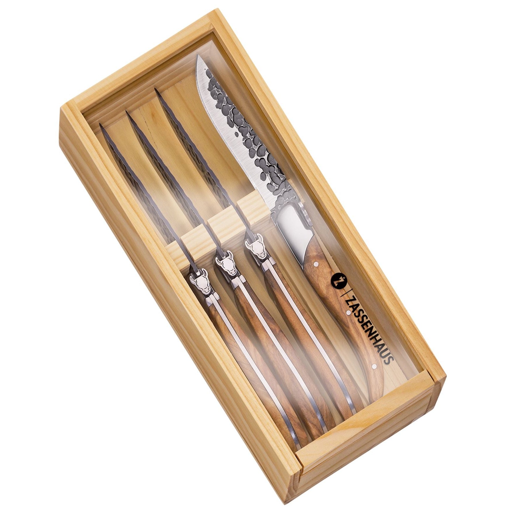 Set 4 cutite pentru friptura, lemn de maslin, 10 cm, Bull - ZASSENHAUS
