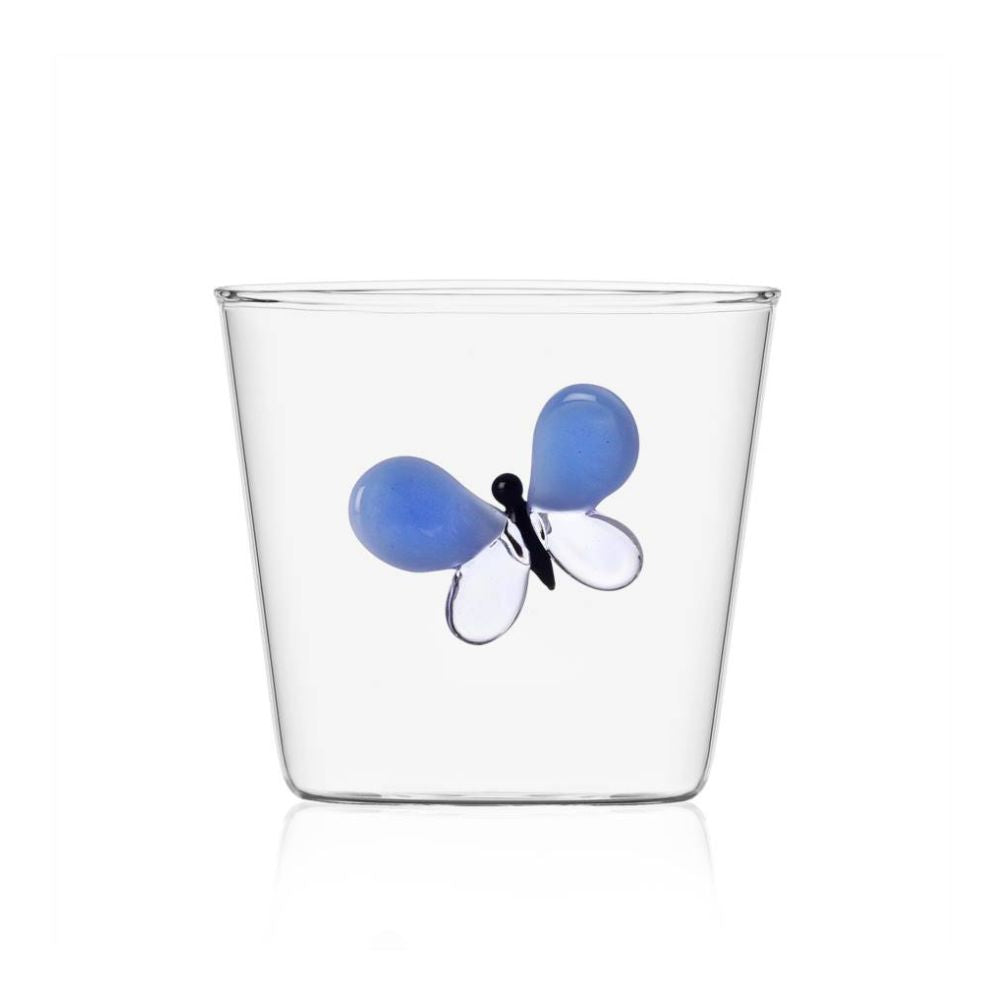 Pahar pentru apa, fluture albastru, 8 cm, Garden Picnic - designer Alessandra Baldereschi - ICHENDORF