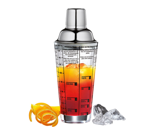 Cocktail shaker din sticla inscriptionata cu retete, 400 ml - CILIO