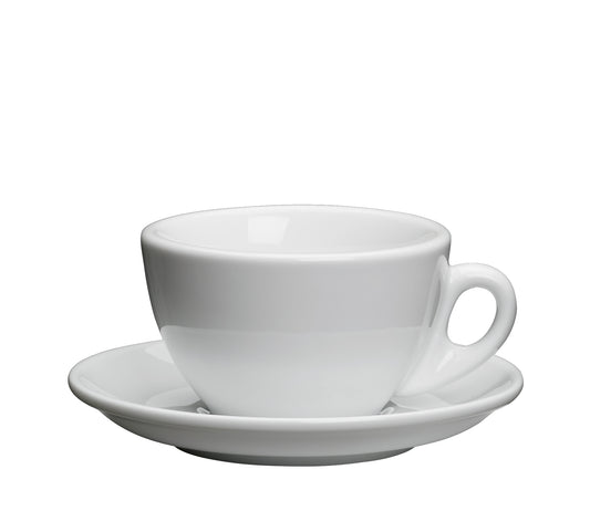 Ceasca si farfurie de cappuccino din portelan, alb, 100 ml, colectia Roma - CILIO
