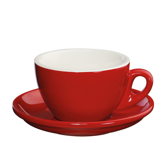 Ceasca si farfurie de cappuccino din portelan, rosu, 100 ml, colectia Roma - CILIO