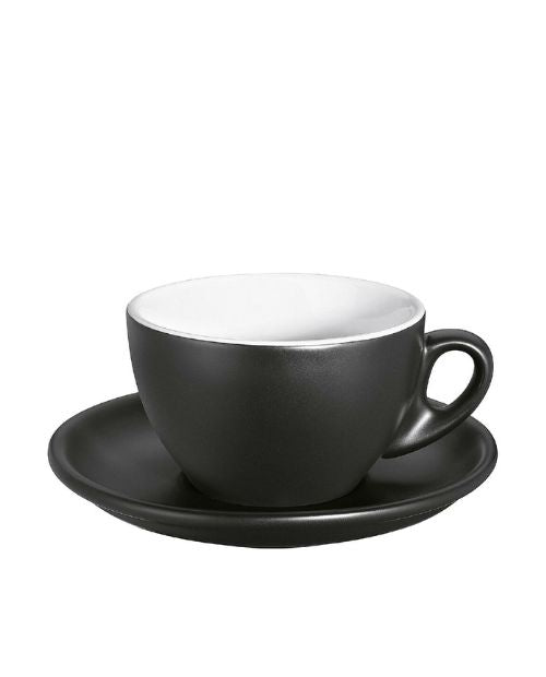 Ceasca si farfurie de cappuccino din portelan, negru mat, 100 ml, colectia Roma - CILIO