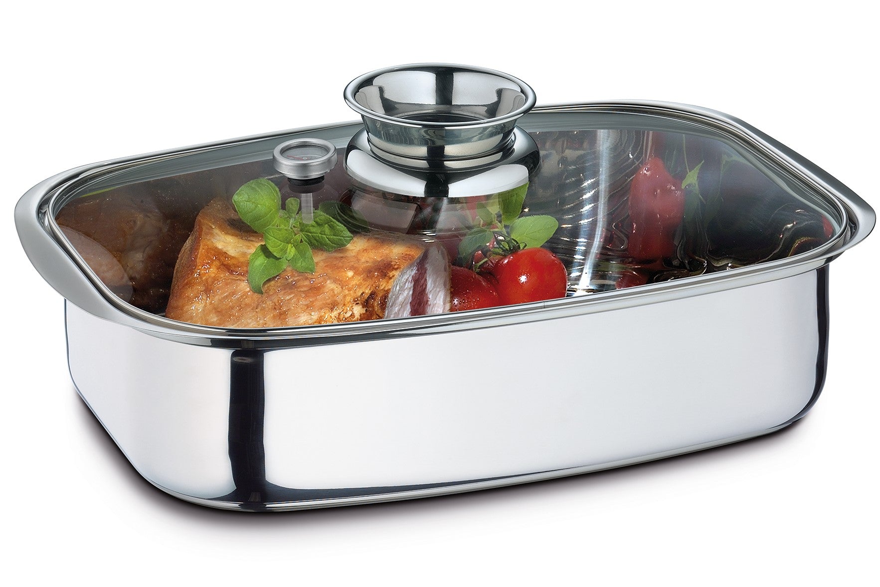 Tava dreptunghiulara cu capac si aromatizor, inox, 36 cm, 6 litri - KUCHENPROFI