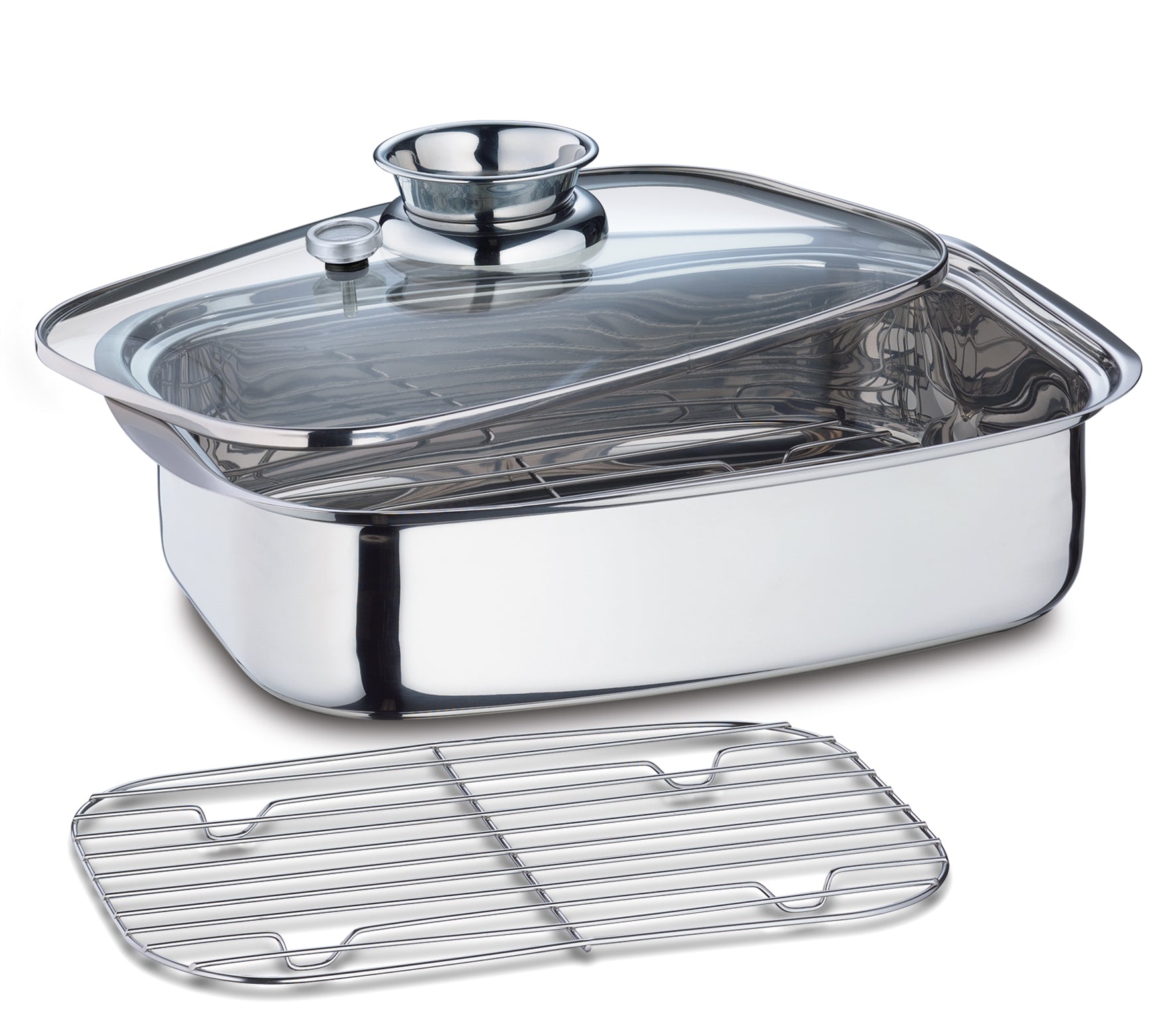 Tava dreptunghiulara cu capac si aromatizor, inox, 36 cm, 6 litri - KUCHENPROFI - Image 1