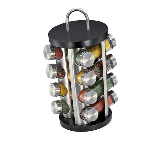 Suport rotativ pentru 16 condimente, inox si lemn de fag, negru - KUCHENPROFI