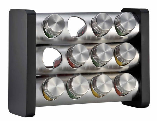 Suport pentru 12 condimente, inox si lemn, negru - KUCHENPROFI