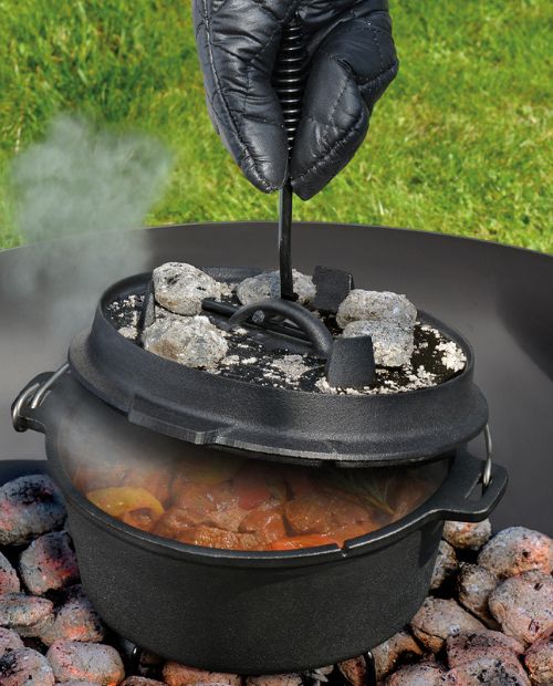Oala rotunda din fonta, cu capac, negru, 3.5 l, BBQ Dutch Oven - KUCHENPROFI - Image 1
