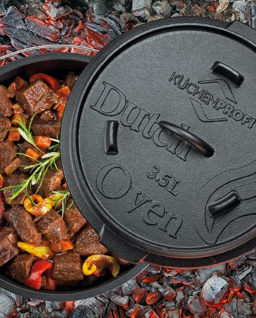 Oala rotunda din fonta, cu capac, negru, 3.5 l, BBQ Dutch Oven - KUCHENPROFI - Image 2