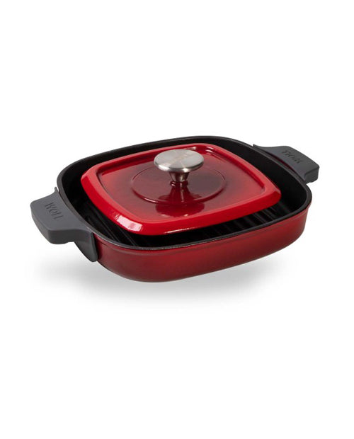 Tigaie grill din fonta, cu presa, rosie, 24x24 cm, Iron - WOLL