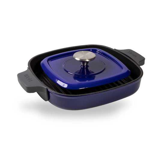 Tigaie grill din fonta, cu presa, albastra, 24x24 cm, Iron - WOLL