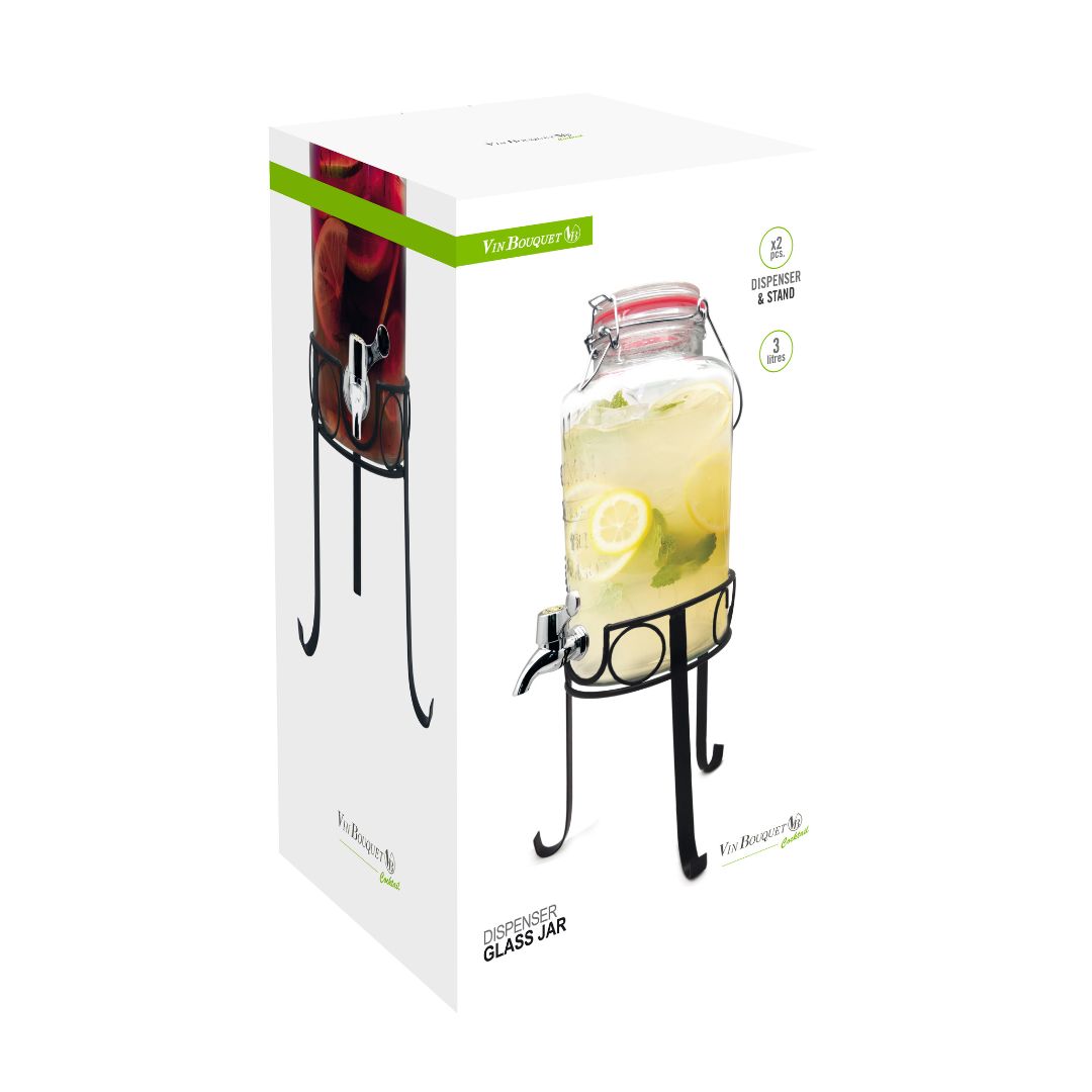 Recipient pentru bauturi racoritoare, cu stand, sticla, 3 Litri - VIN BOUQUET - Image 2