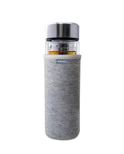 Sticla cu pereti dubli, cu infuzor si husa, gri, Nerthus - VIN BOUQUET - Image 1