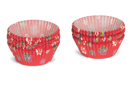 Set 200 hartii de copt pentru briose, 5 cm, rosu cu floricele - PATISSE