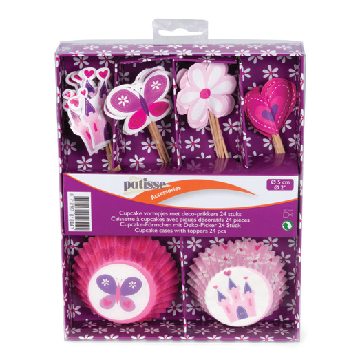 Set 24 hartii pentru briose si 24 stegulete, 5 cm, model castelul printesei - PATISSE