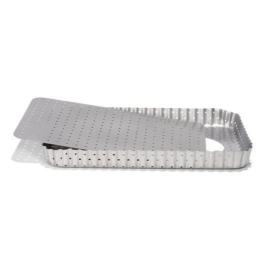 Forma dreptunghiulara perforata pentru tarta, baza detasabila, otel, 32x22 cm, colectia SilverTop - PATISSE
