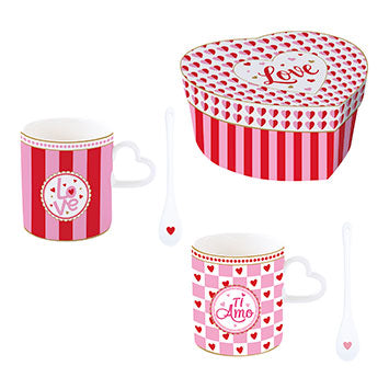 Set 2 cani din portelan cu lingurita, Heart - COOKSHOP SPECIALS
