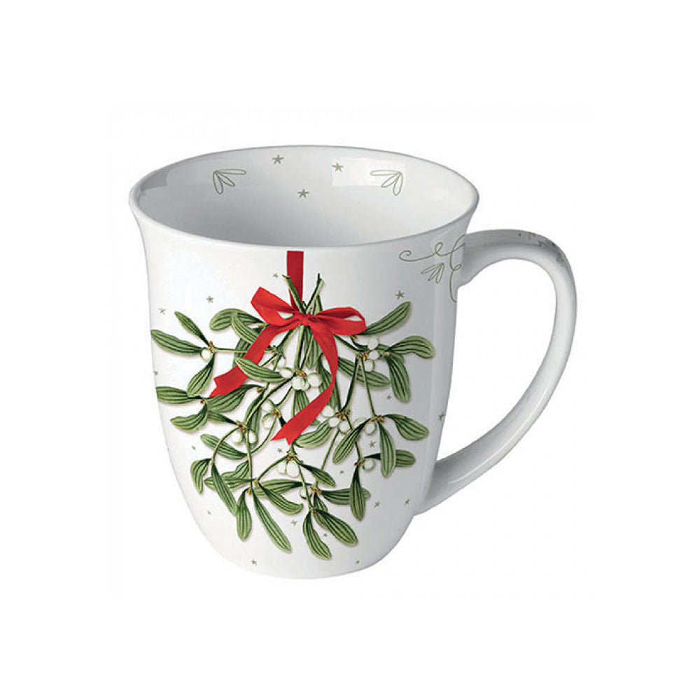 Cana din portelan, 400 ml, Mistletoe with Bow White - AMBIENTE