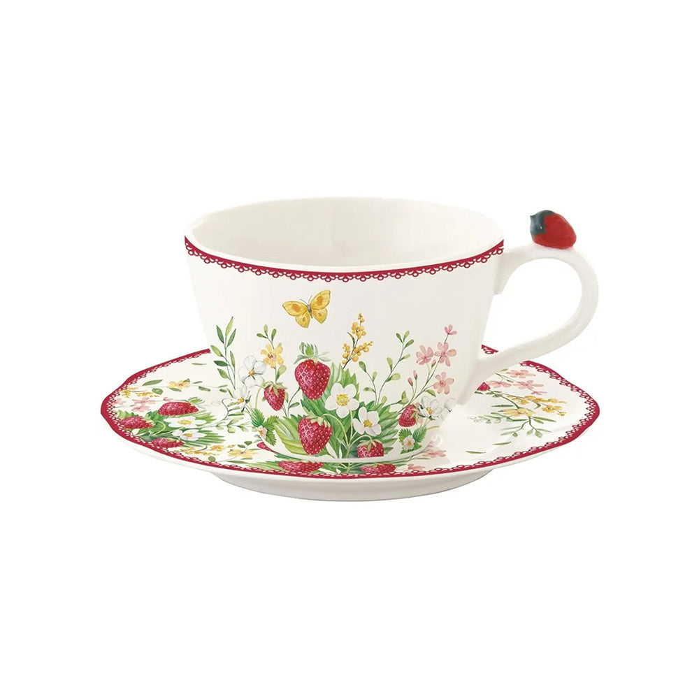 Ceasca pentru ceai si farfurie, 240 ml, Strawberry Garden - COOKSHOP SPECIALS