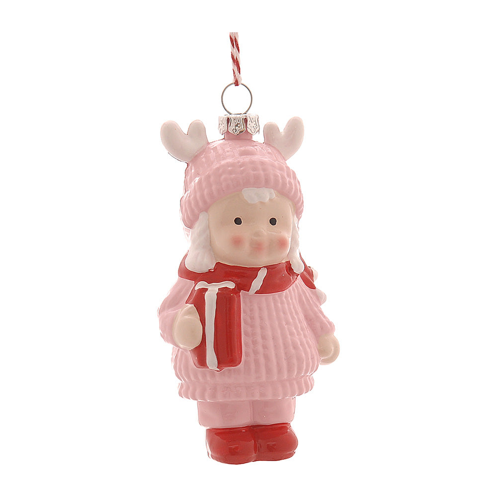 Decoratiune Girl with gift, roz, 12 cm - COOKSHOP SPECIALS