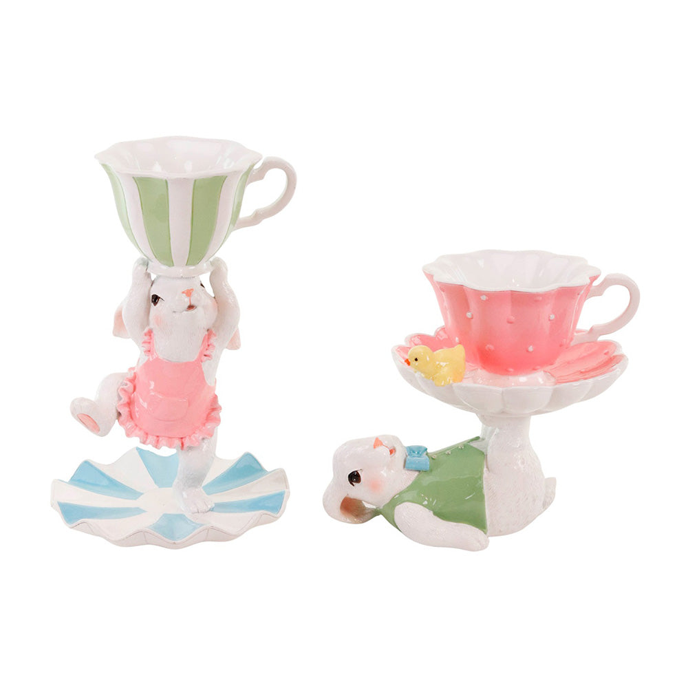 Decoratiune iepure Clover cu ceasca, roz/verde, 24 cm - COOKSHOP SPECIALS