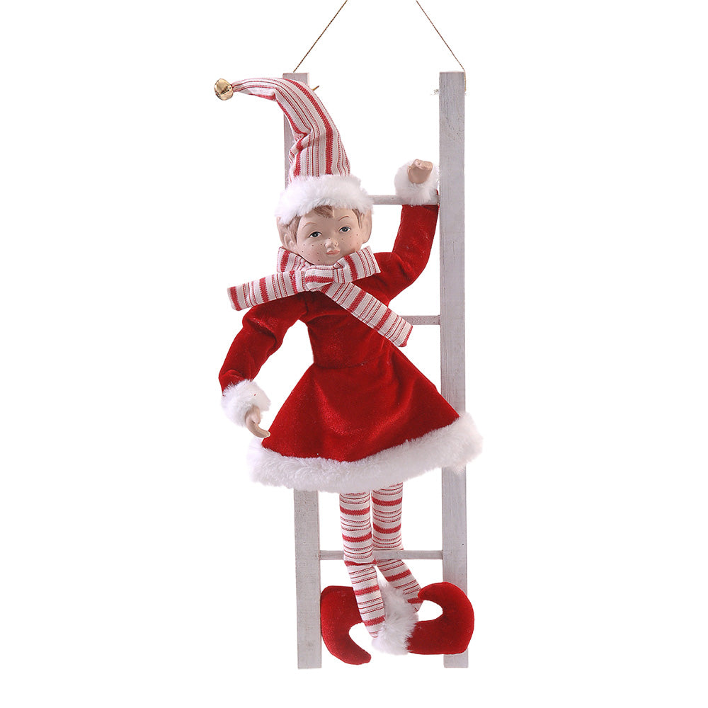 Decoratiune Spiridus Jingles pe scara, rosu/alb, 50 cm - COOKSHOP SPECIALS