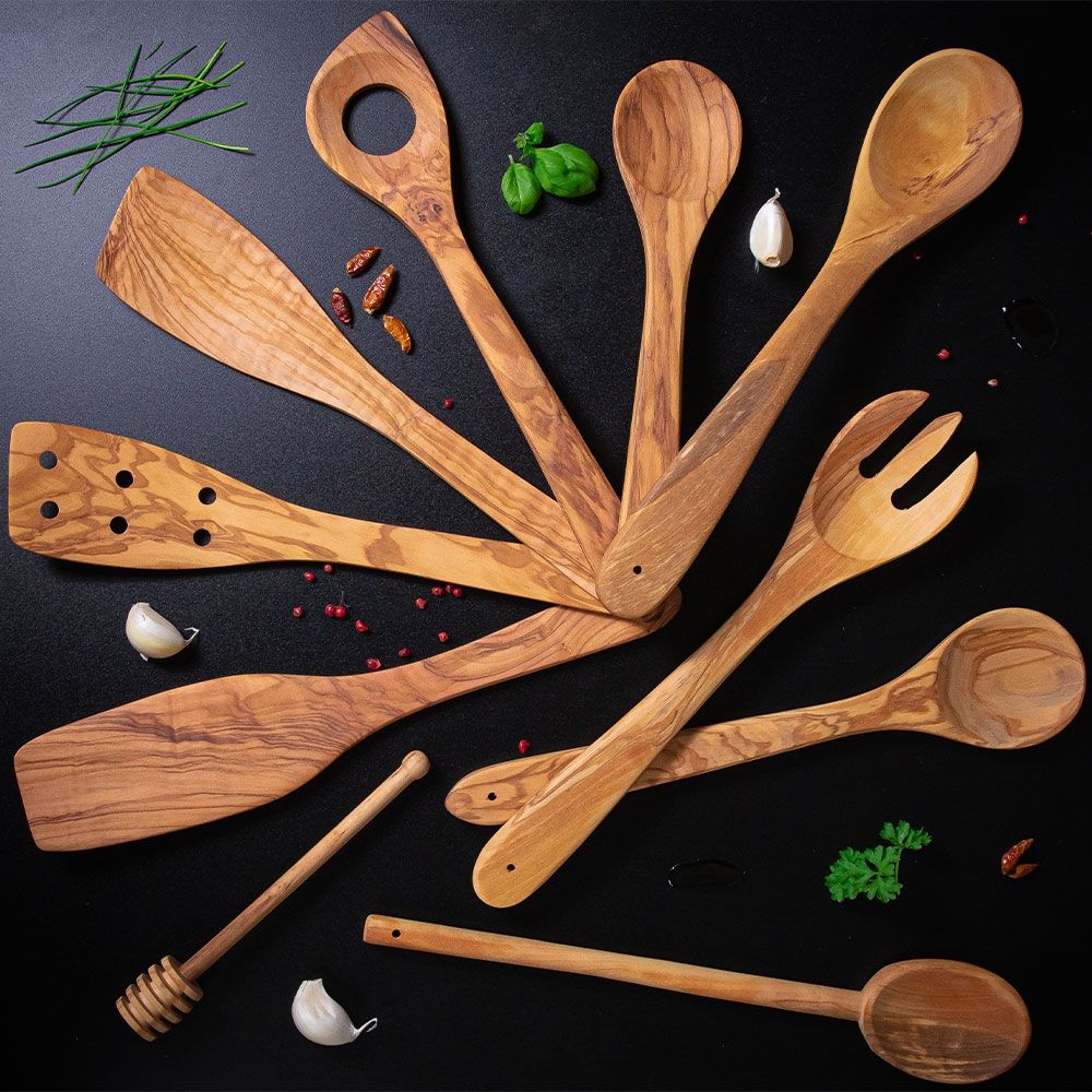 Spatula perforata, din lemn de maslin, 30 cm, Toscana - CILIO - Image 1