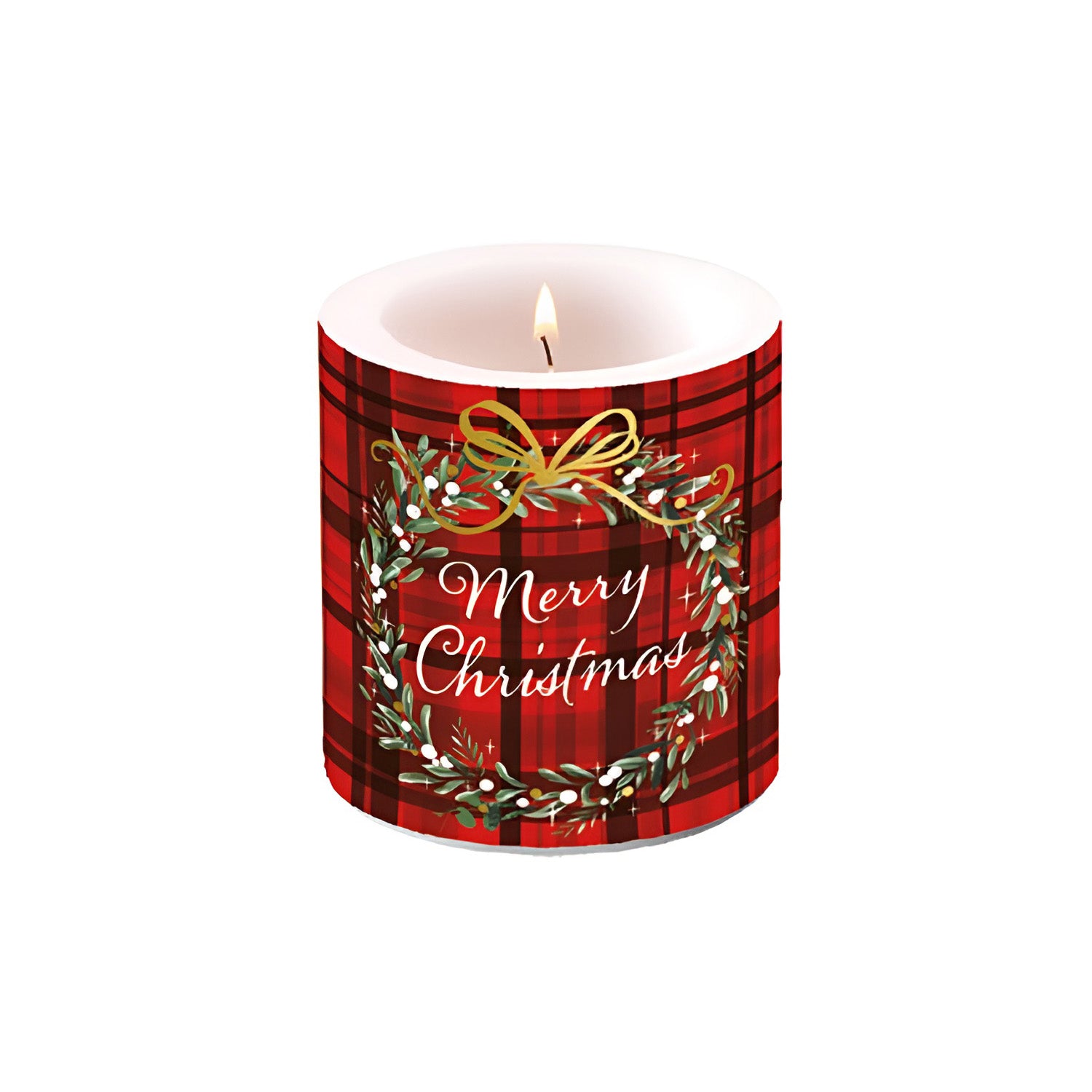 Lumanare decorativa, 9 cm, Christmas Plaid Red - AMBIENTE