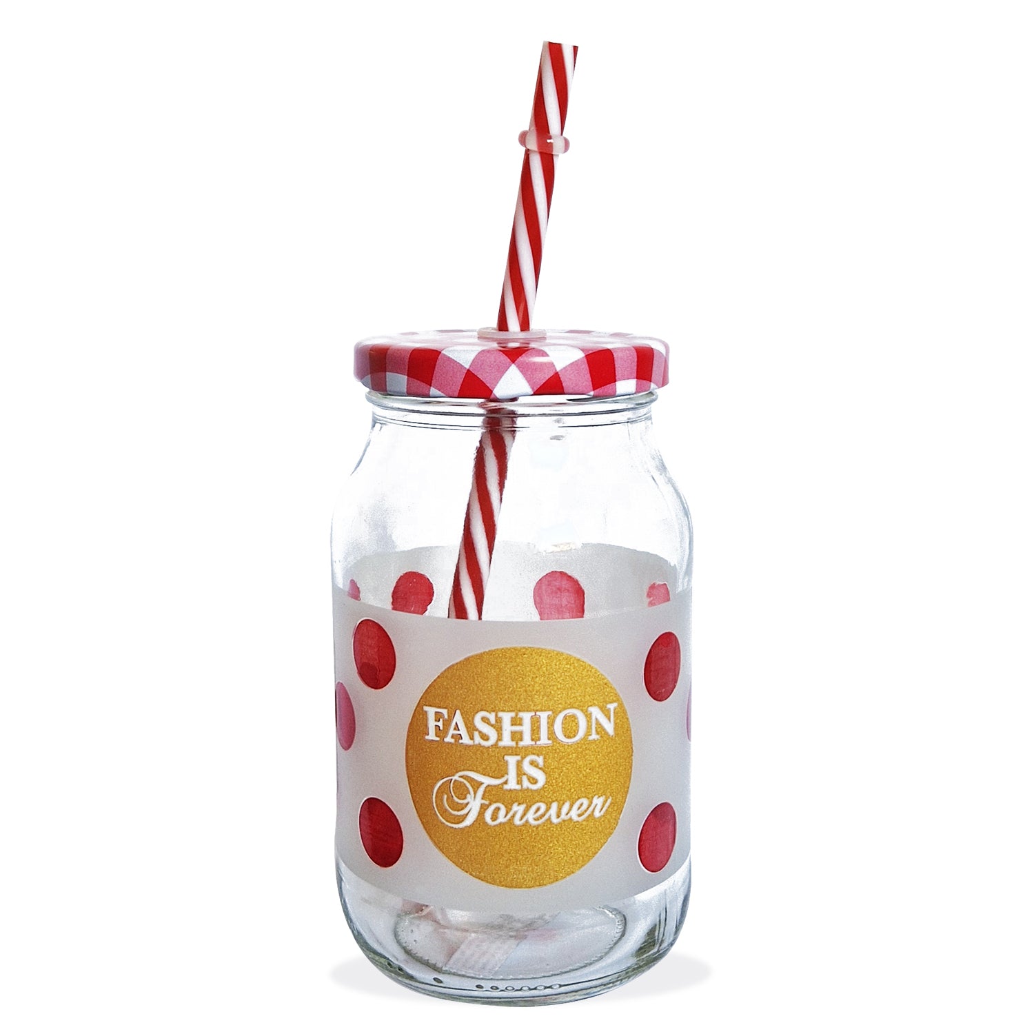 Borcan din sticla cu pai, 450 ml, Fashion Red Dots - COOKSHOP SPECIALS