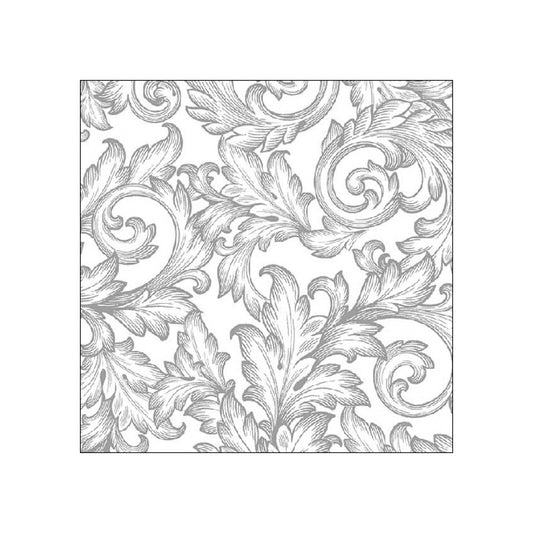 Servetele de masa, 20 buc, 33x33 cm, Baroque Silver/White - AMBIENTE