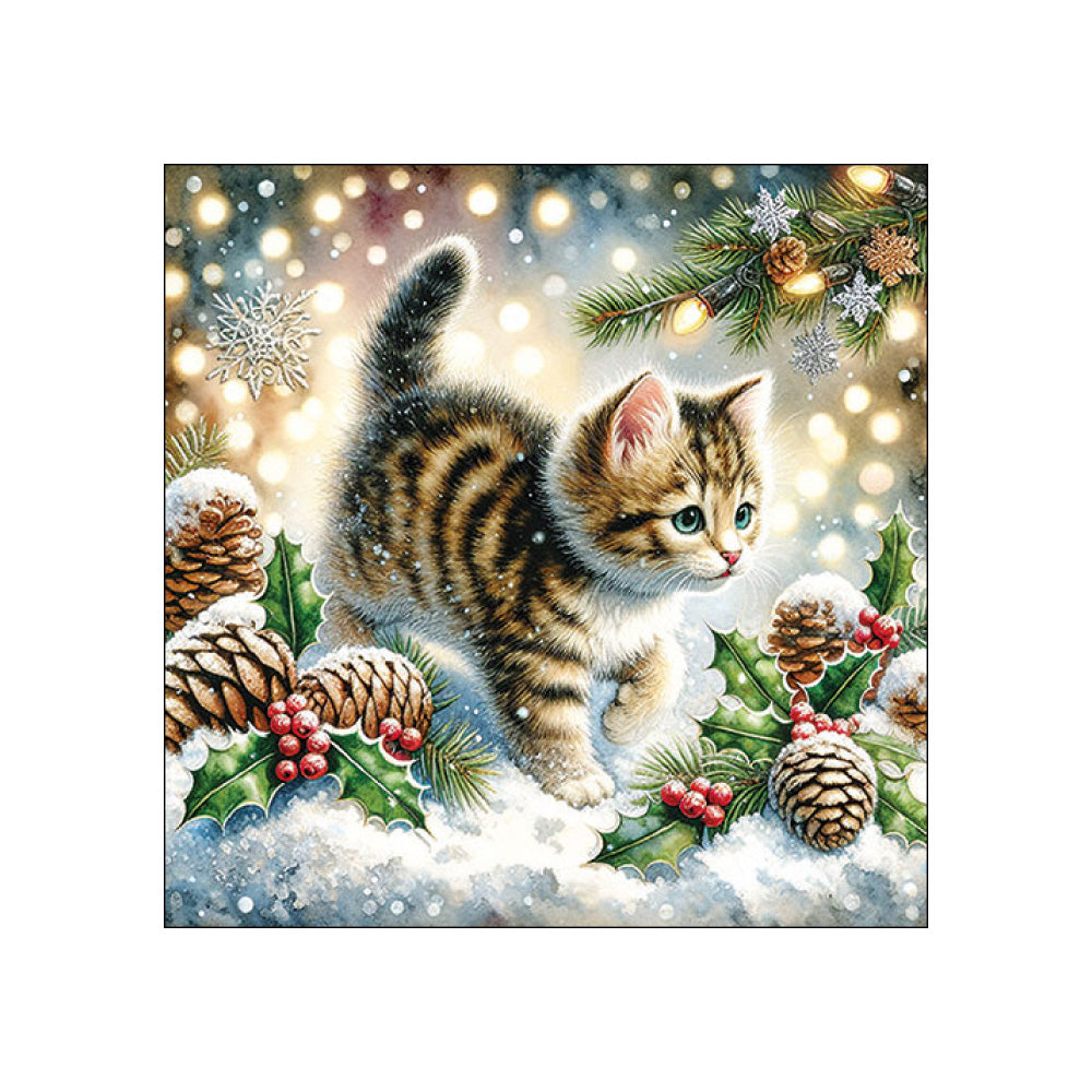 Servetele de masa, 20 buc, 33x33 cm, Cute cat in the snow - AMBIENTE