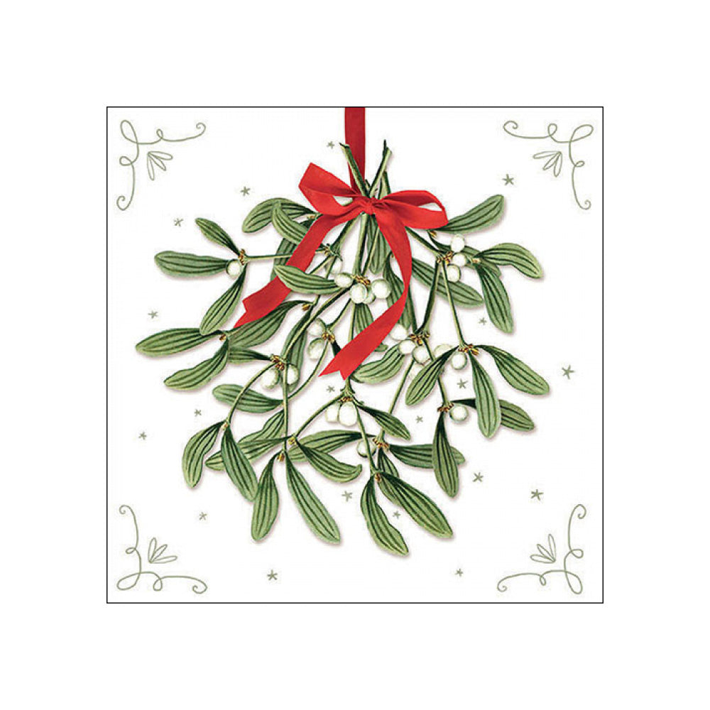 Servetele de masa, 20 buc, 33x33 cm, Mistletoe with Bow White - AMBIENTE