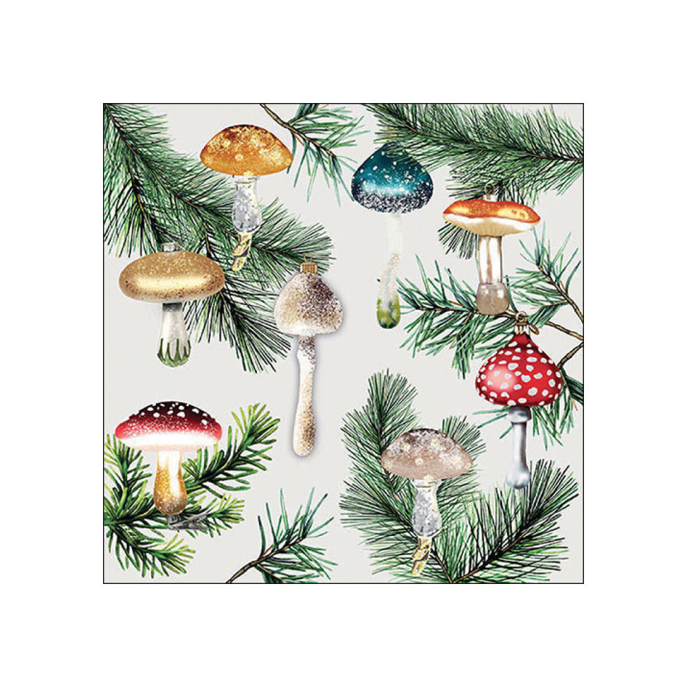 Servetele de masa, 20 buc, 33x33 cm, Mushroom Ornaments White - AMBIENTE