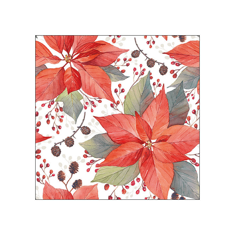 Servetele de masa, 20 buc, 33x33 cm, Poinsettia and Berries - AMBIENTE