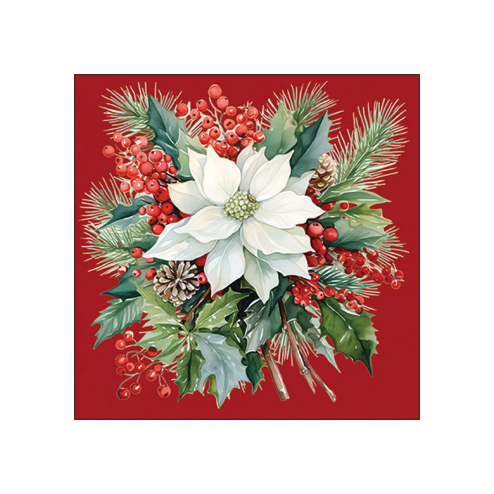 Servetele de masa, 20 buc, 33x33 cm, Poinsettia Bouquet Red - AMBIENTE