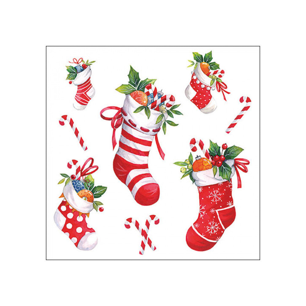Servetele de masa, 20 buc, 33x33 cm, X-Mas Stockings White - AMBIENTE