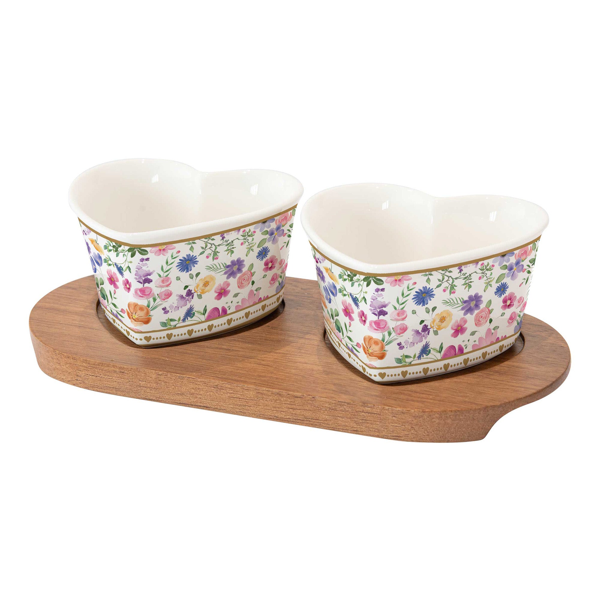 Set 2 boluri din portelan cu suport din lemn, Mon Amour - COOKSHOP SPECIALS