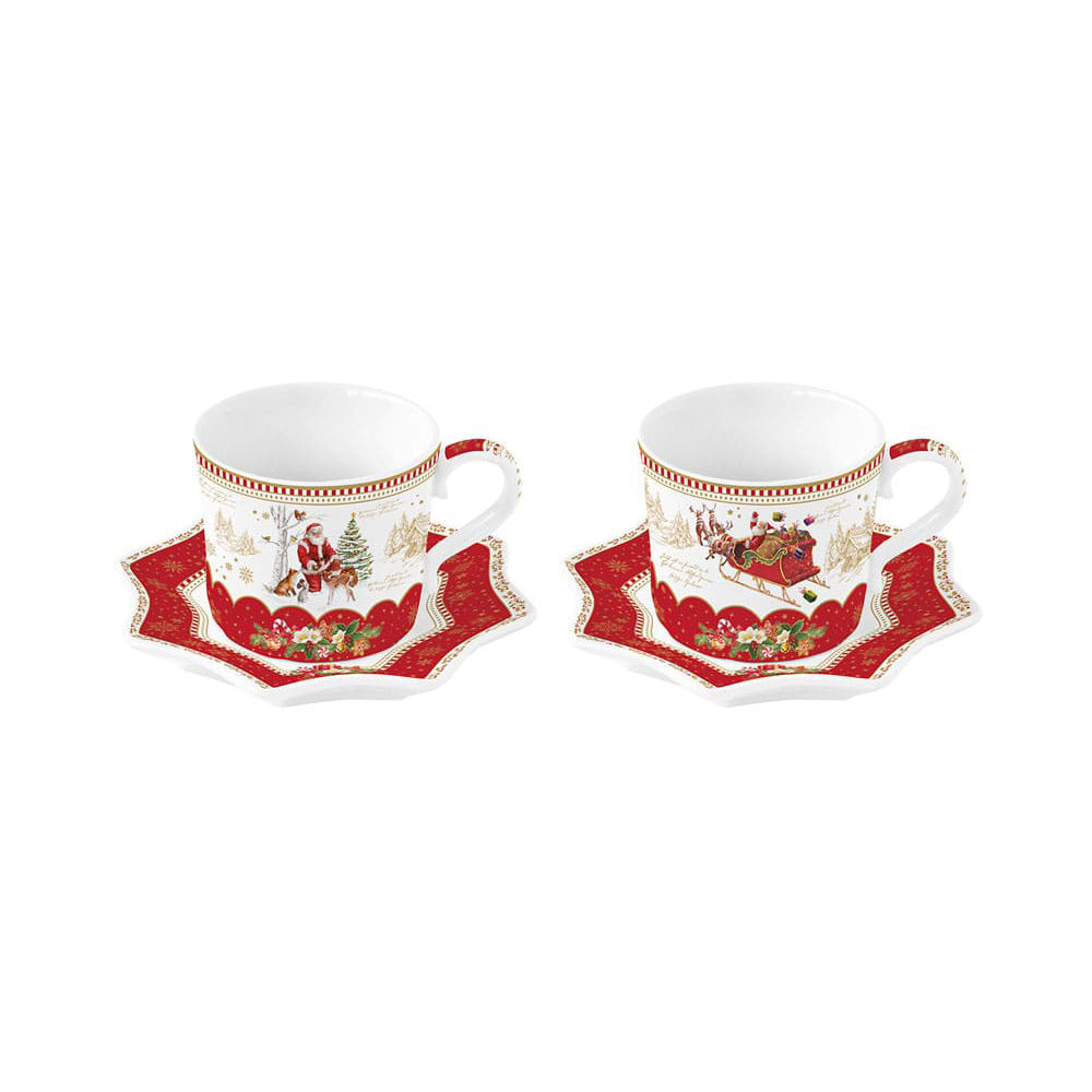 Set 2 cesti pentru cafea si farfurie, 120 ml, Christmas Memories - COOKSHOP SPECIALS