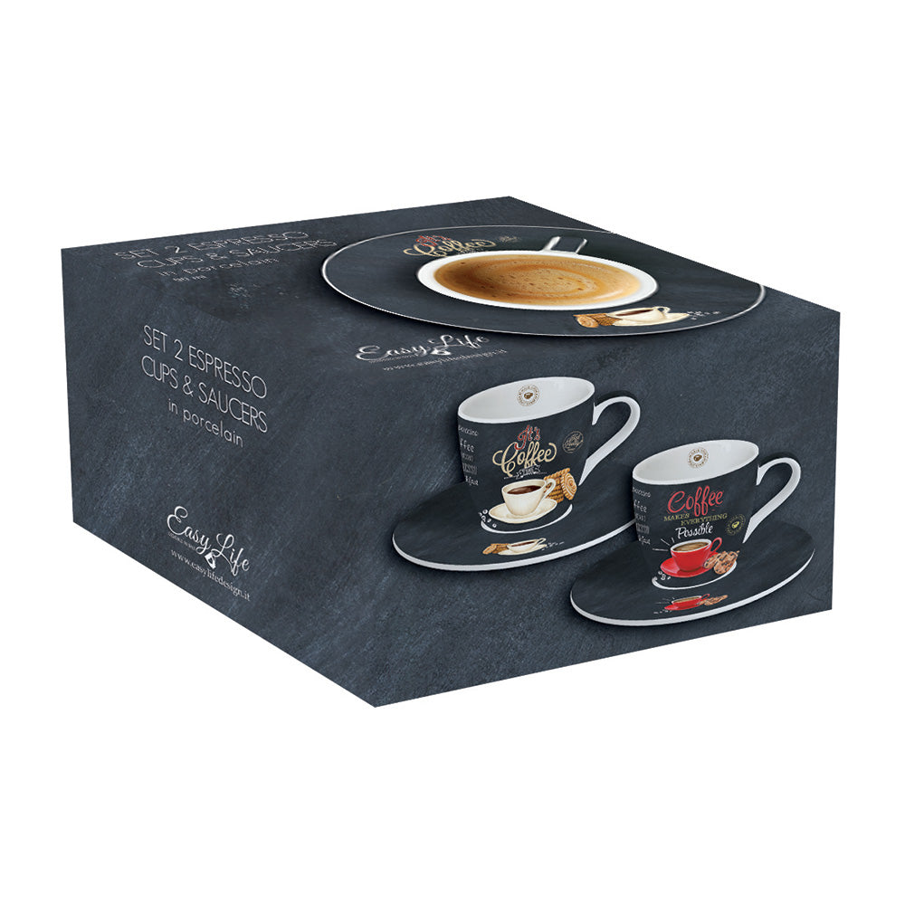 Set 2 cesti pentru espresso si farfurii, 80 ml, It's Coffee Time - COOKSHOP SPECIALS