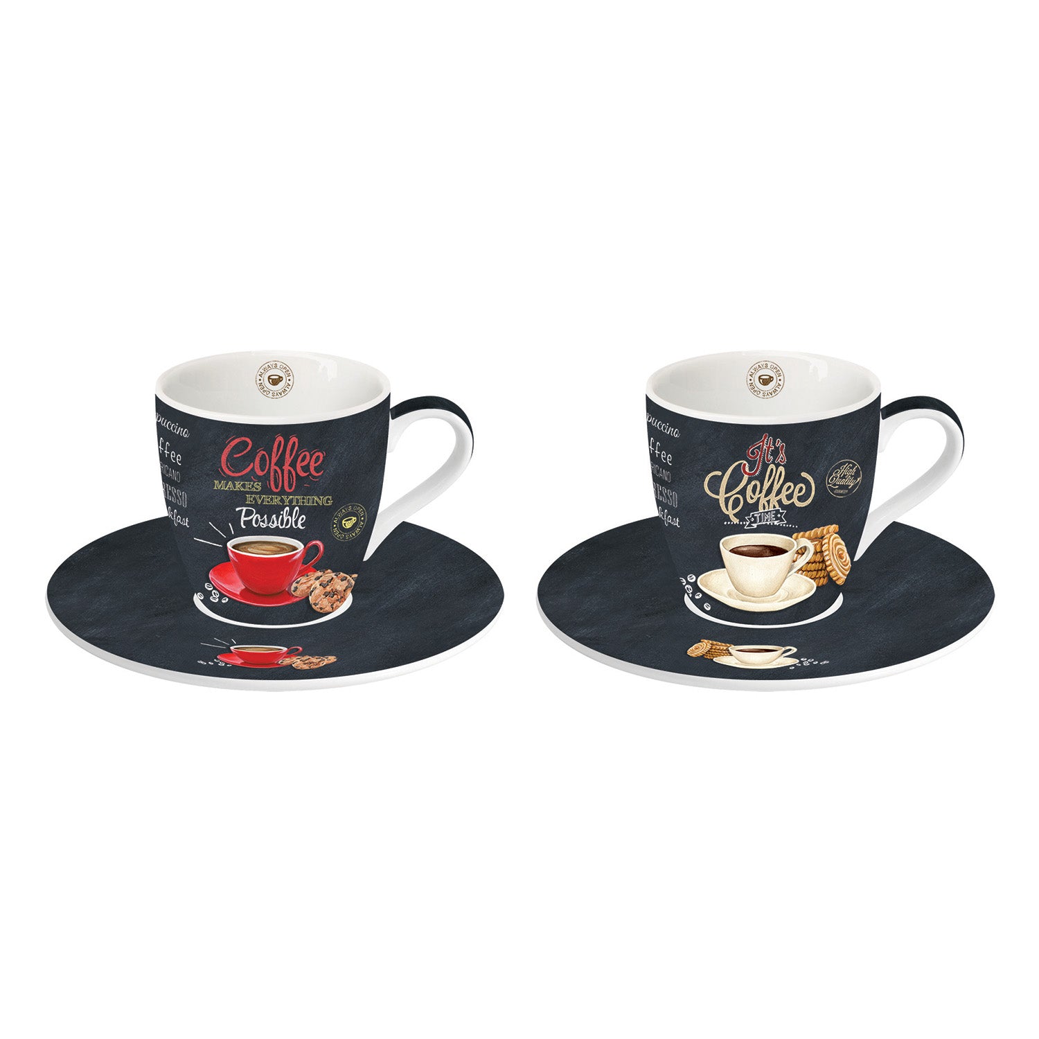 Set 2 cesti pentru espresso si farfurii, 80 ml, It's Coffee Time - COOKSHOP SPECIALS