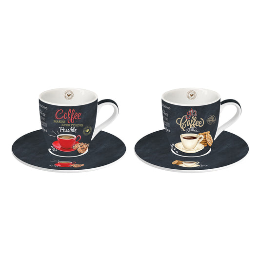 Set 2 cesti pentru espresso si farfurii, 80 ml, It's Coffee Time - COOKSHOP SPECIALS