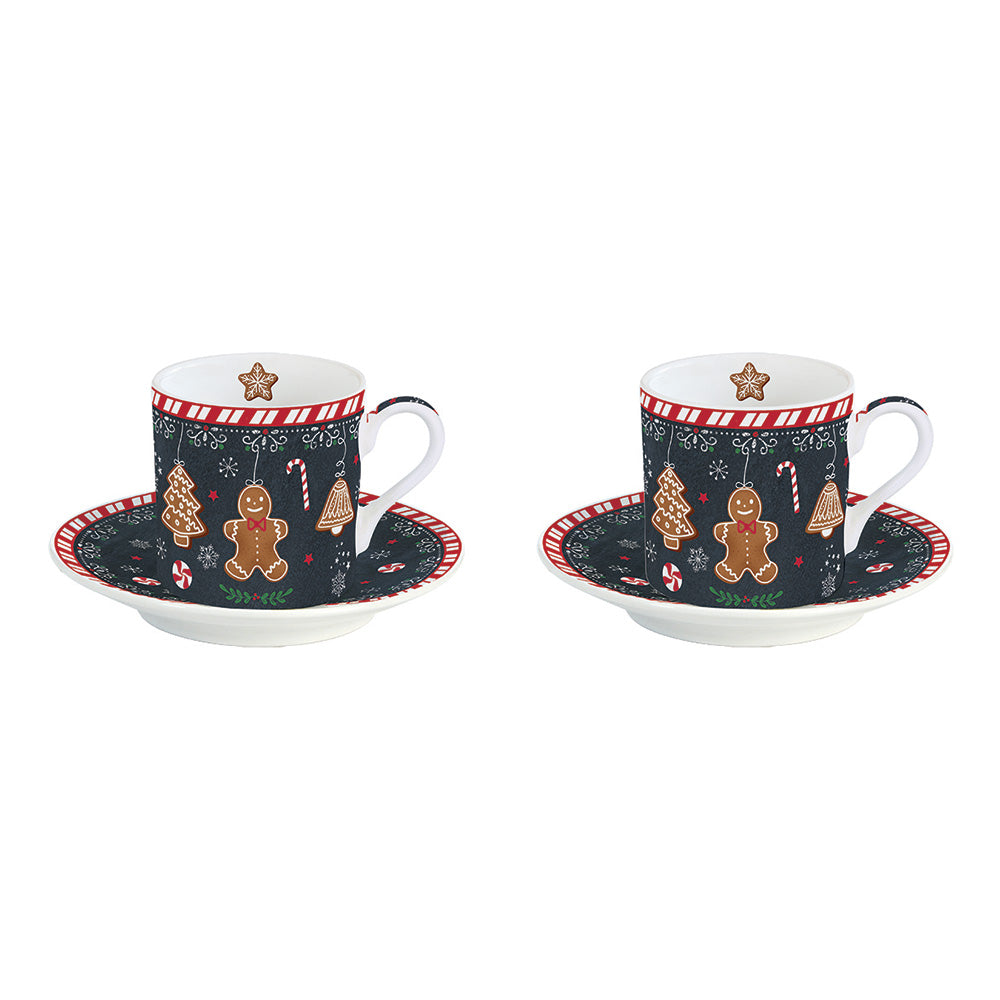 Set 2 cesti si farfurii pentru espresso, 75 ml, Gingerbread - COOKSHOP SPECIALS