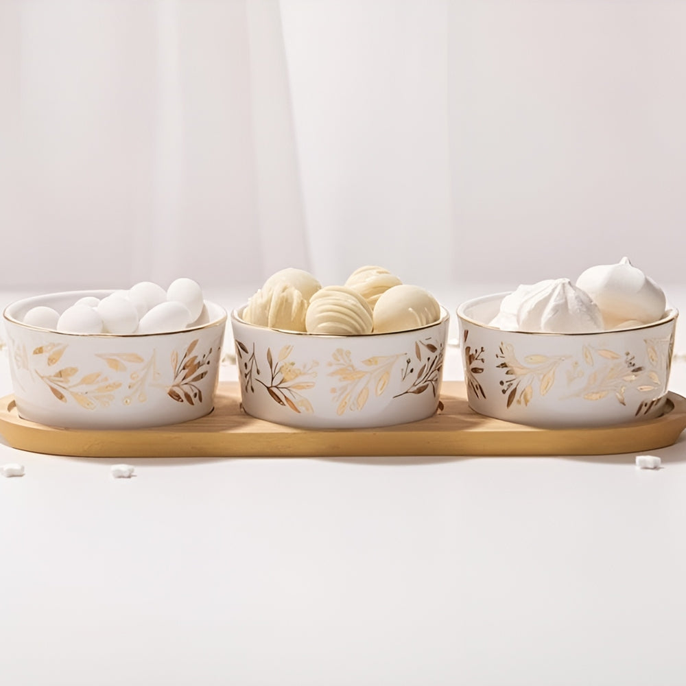 Set 3 boluri din portelan cu suport din lemn, Comet - COOKSHOP SPECIALS